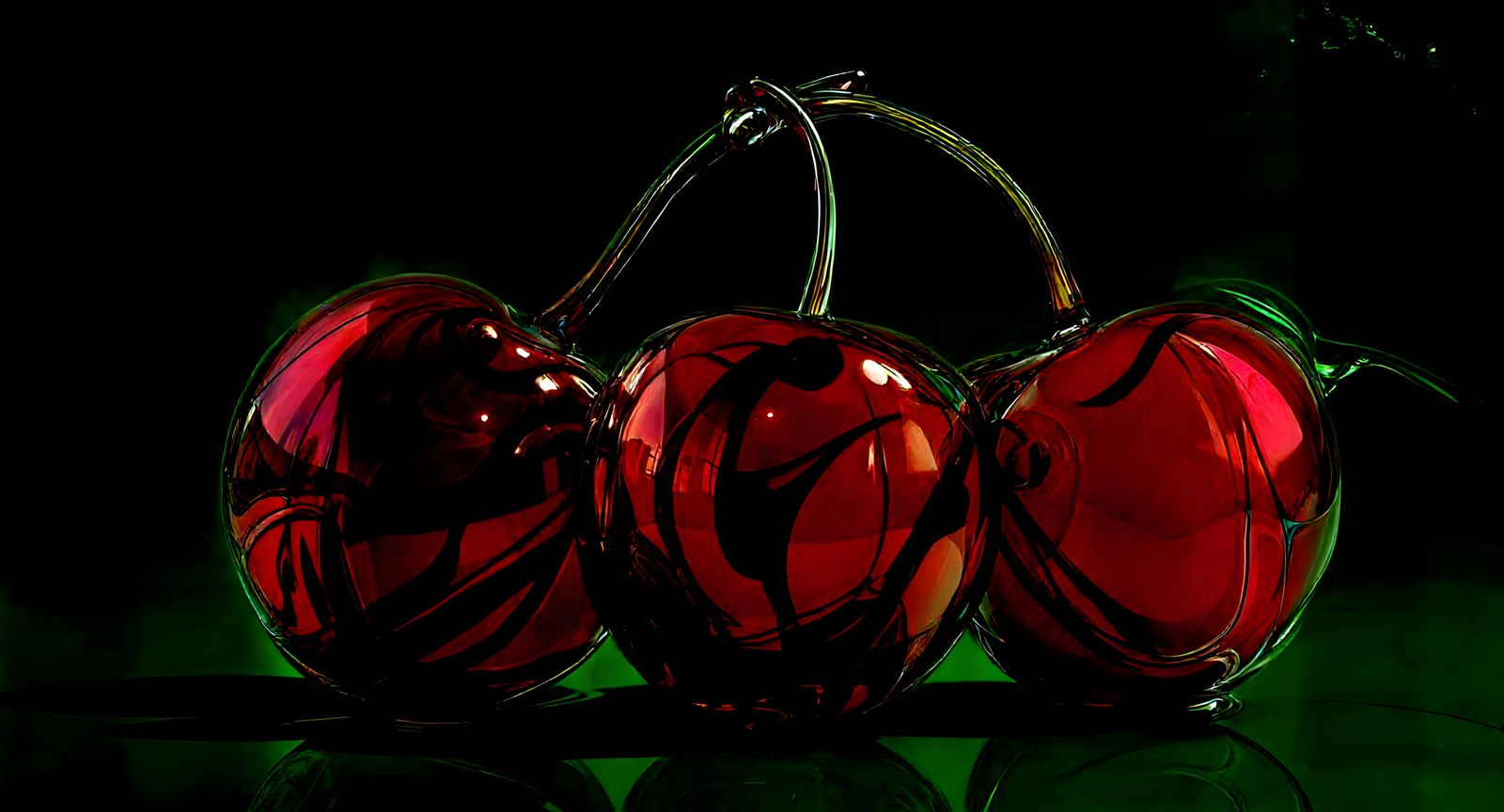 Vibrant Glass Cherry Sculpture with Detailed Reflections