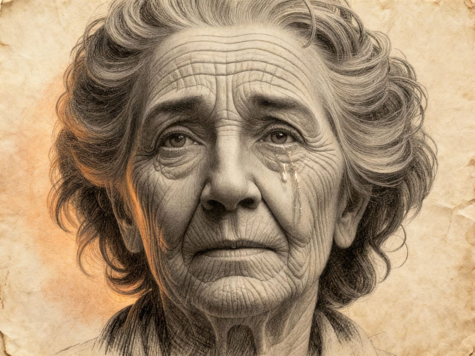 Elderly Woman's Portrait in Charcoal Style
