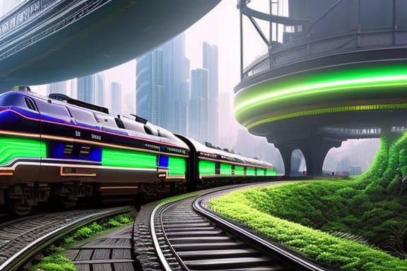 Cyberpunk Maglev Train in Neon Cityscape