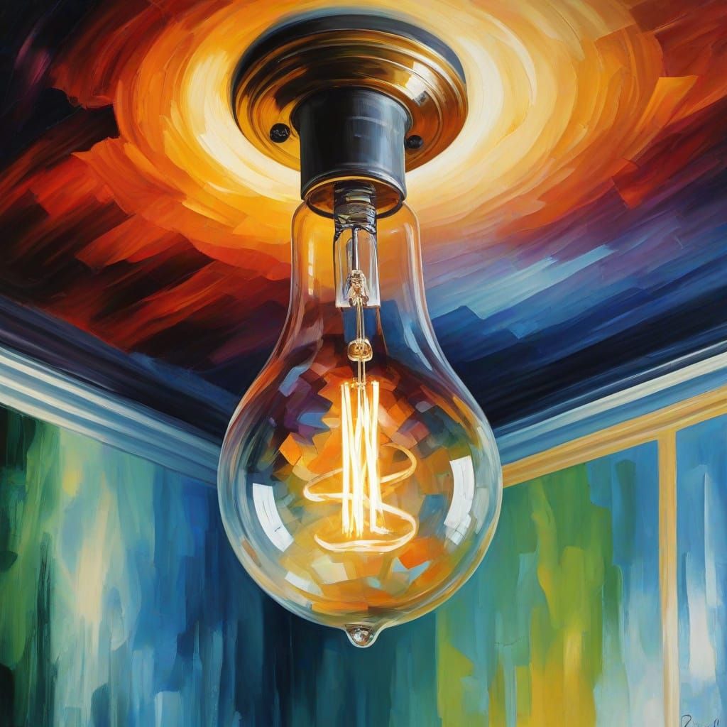 Vibrant Oil Painting of a Naked Light Bulb