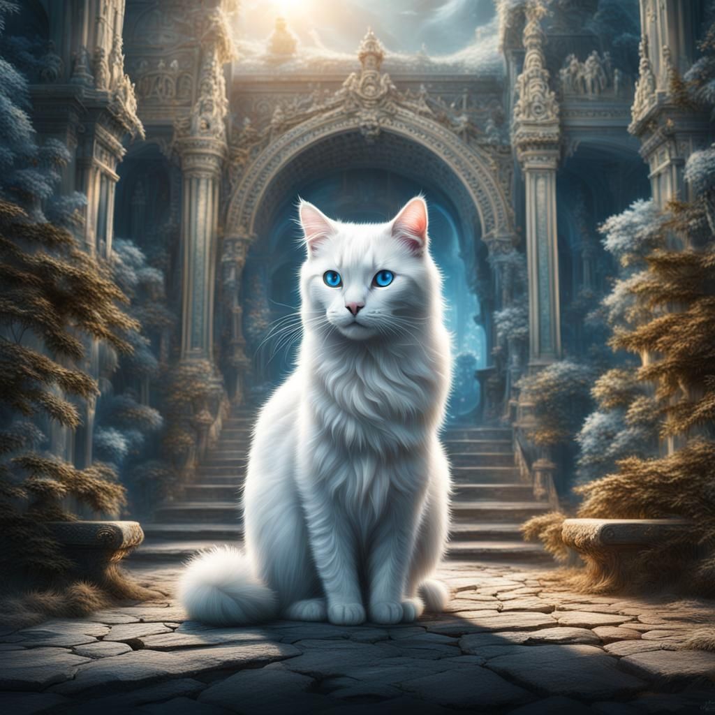 Majestic White Cat with Piercing Blue Eyes