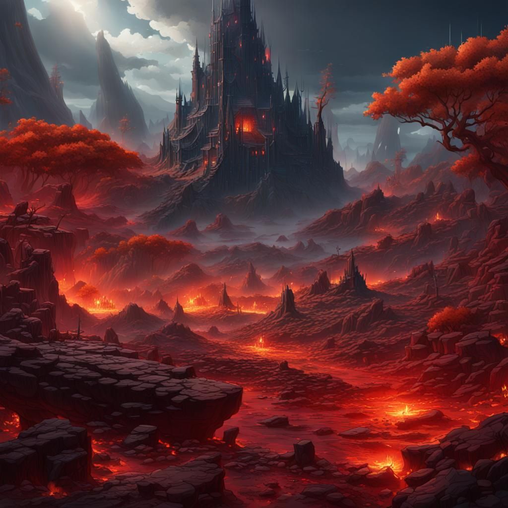 Hellish Anime Landscape: Detailed Matte Painting