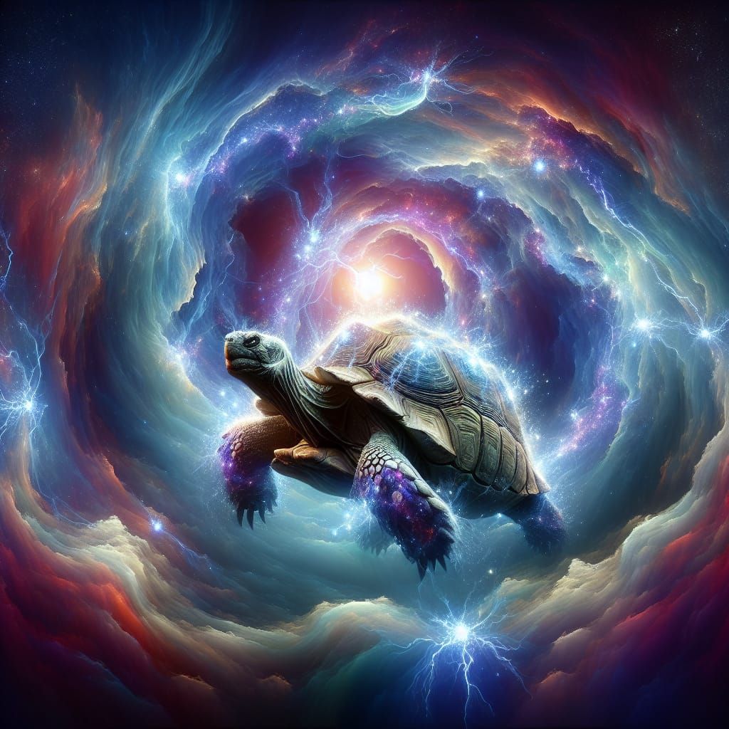 Nebula-Shelled Electric Tortoise in Stardust Vortex