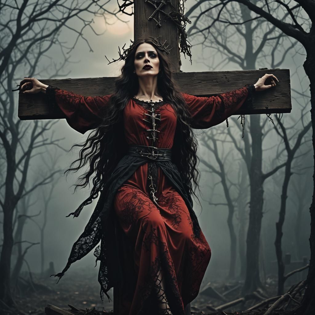 Gothic Witch Noblewoman Crucifixion: Cinematic Film Still