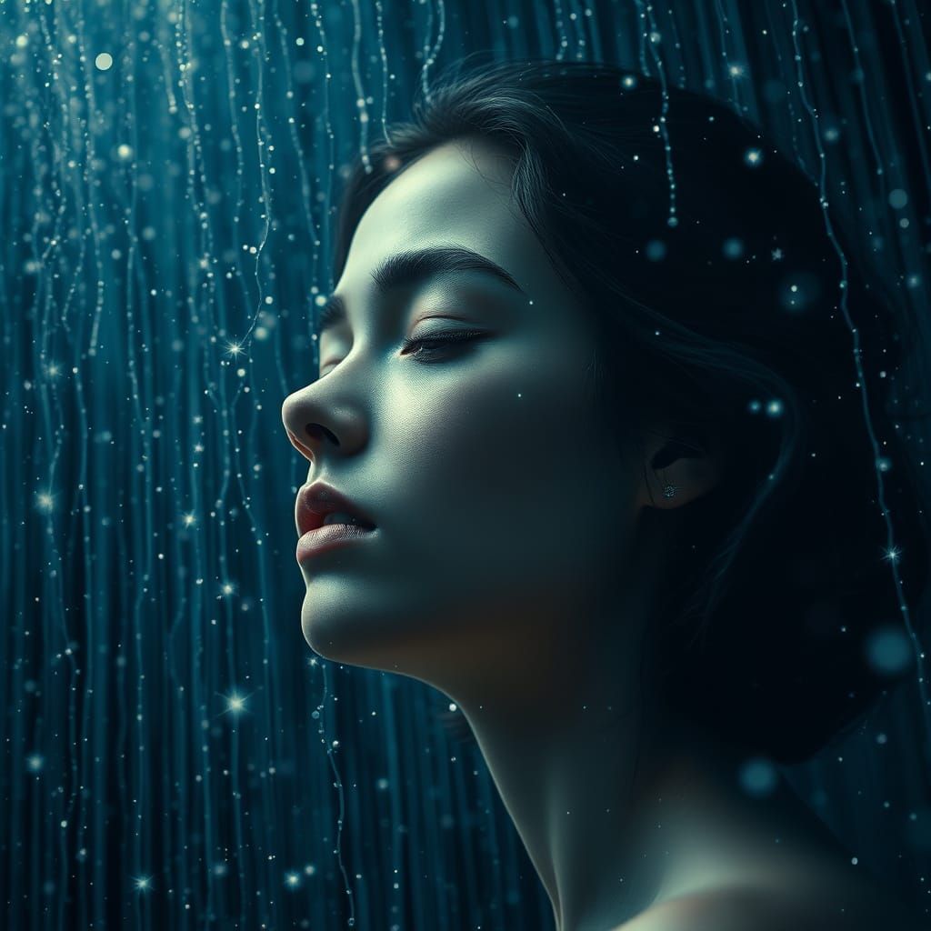 Serene Female Profile Under Starry Night Sky