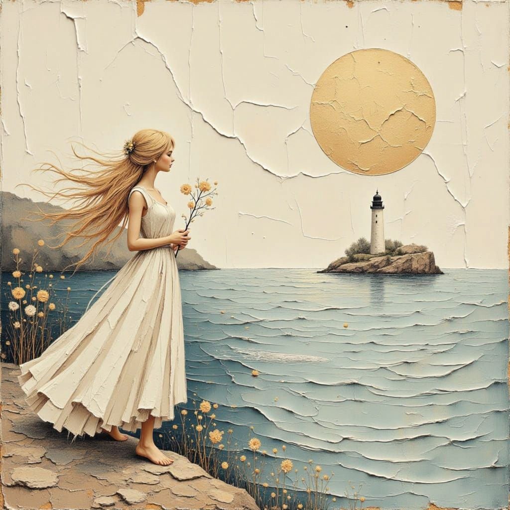 Ethereal Woman by Lighthouse in Pastel Tones