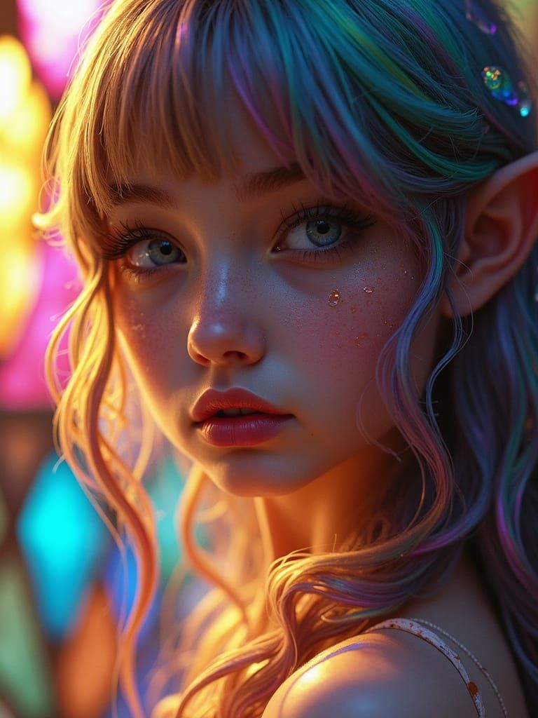 Stained Glass Elf Portrait in Surreal Style