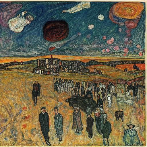 Egon Schiele and James Ensor Inspired Dark Landscape