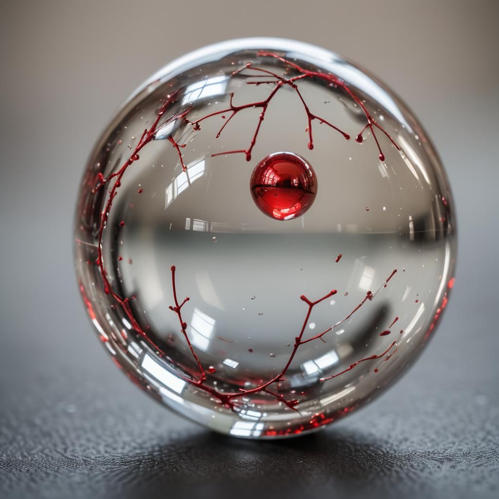 Macro Photo of Mirrored Sphere Encasing Red Sphere