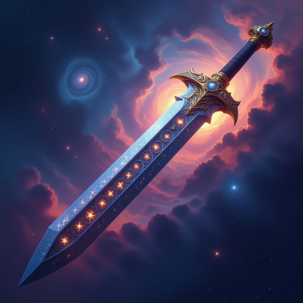 Cosmic Sword Piercing Nebula in Surreal Space Art