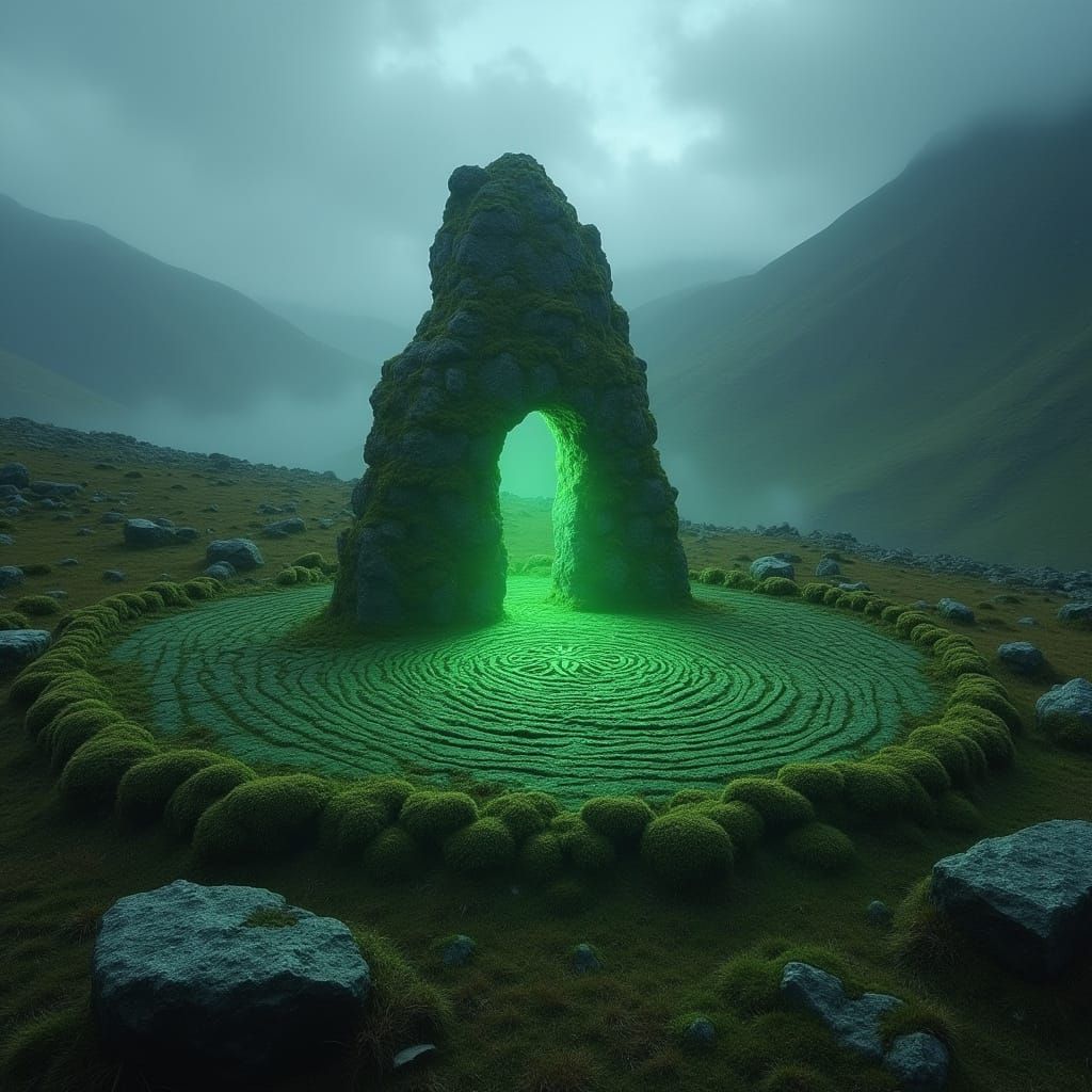 Emerald Portal in Misty Scottish Stone Circle