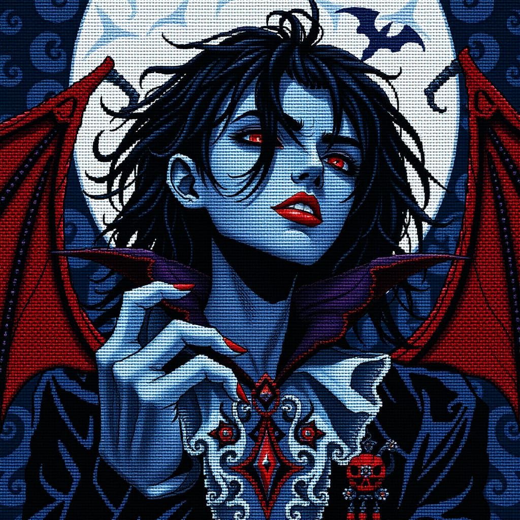 Intricate Anime Needlepoint of the most stunning vibrant vam...