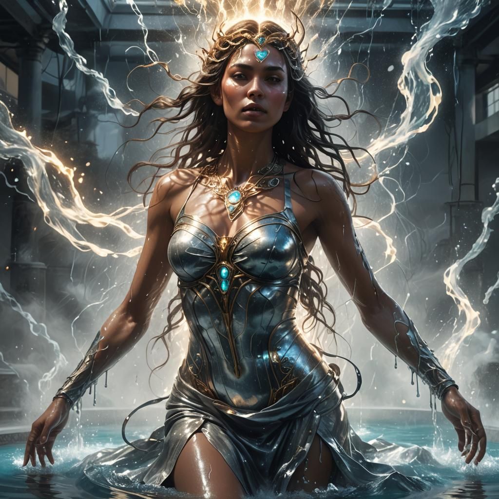 Goddess with Electrical Wound Above Silver Pool