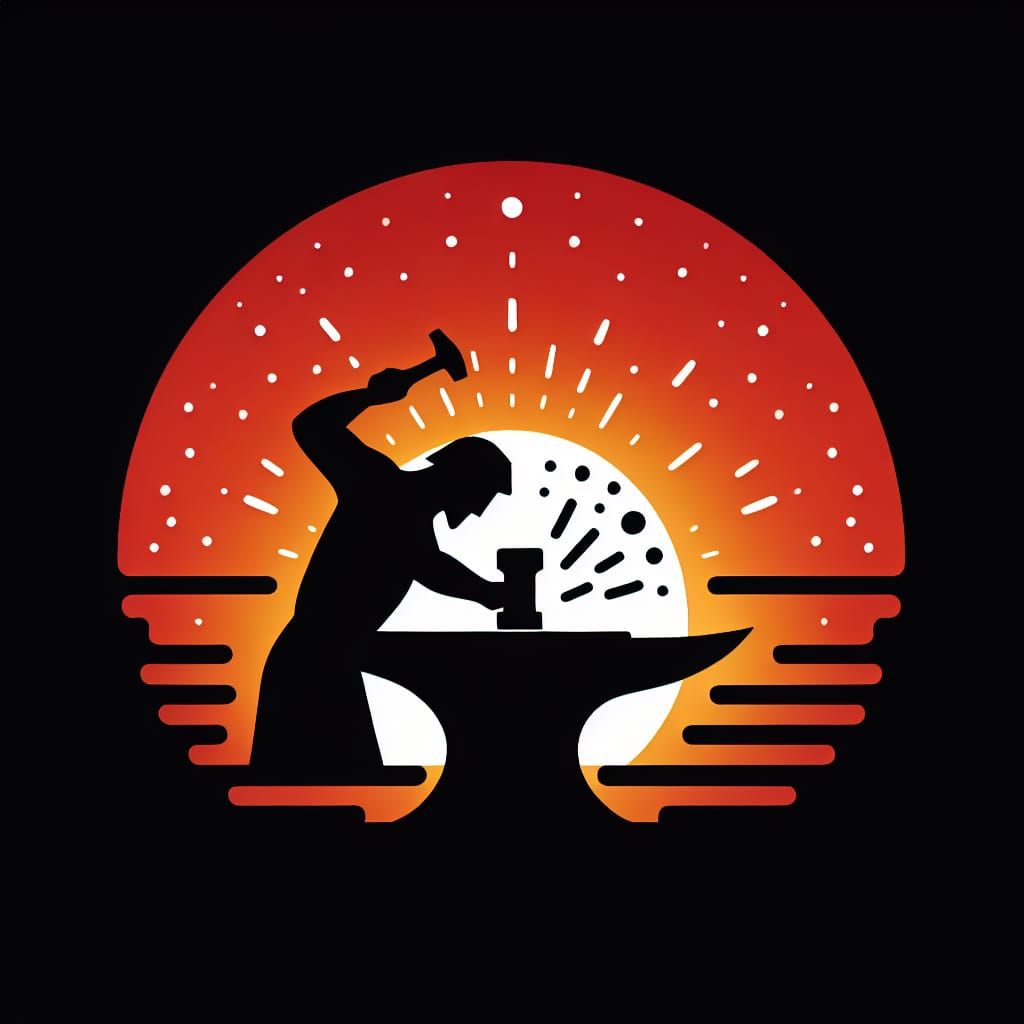 Blacksmith Silhouette Logo at Sunset in Vector Style