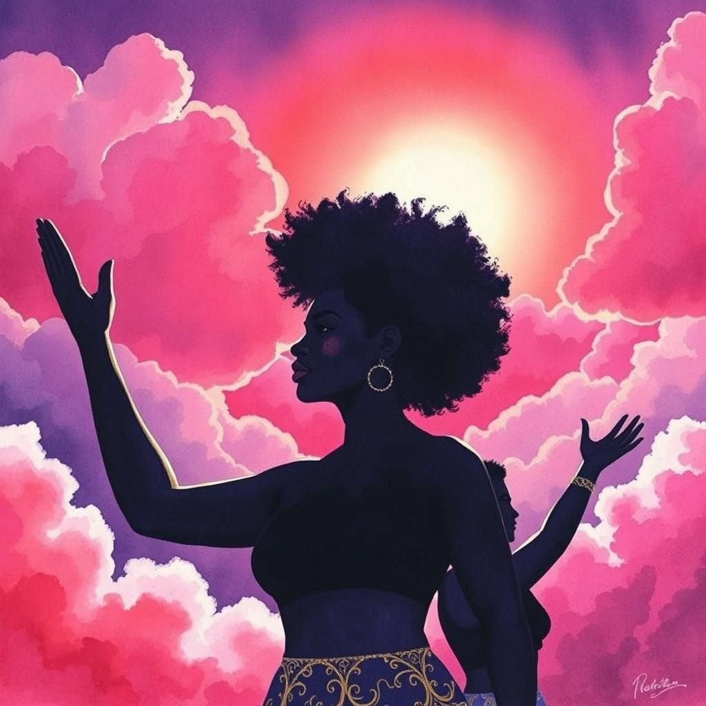 Triumphant Woman Silhouette in Vibrant Sky