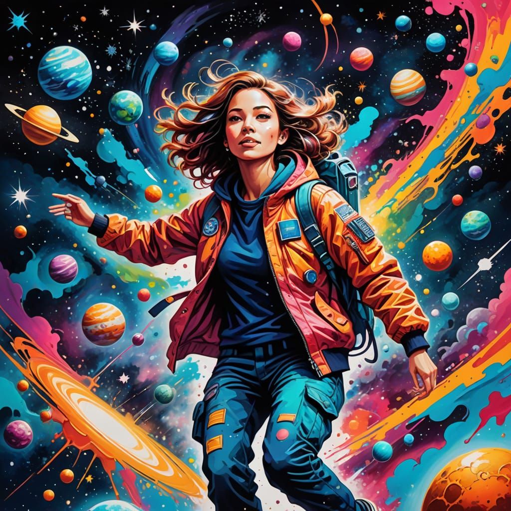Vibrant Space Goddess in Graffiti Style