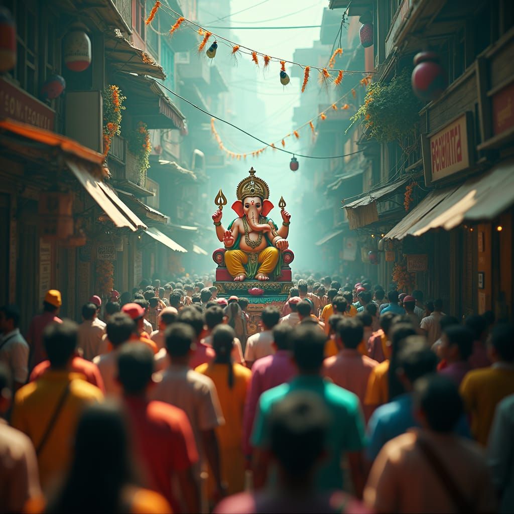 Lord Ganpati Procession in Ornate Alleyway