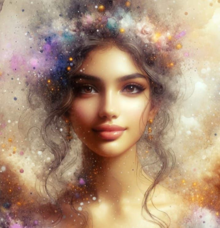 Ethereal Indian Goddess in Dazzling Watercolor Splendor