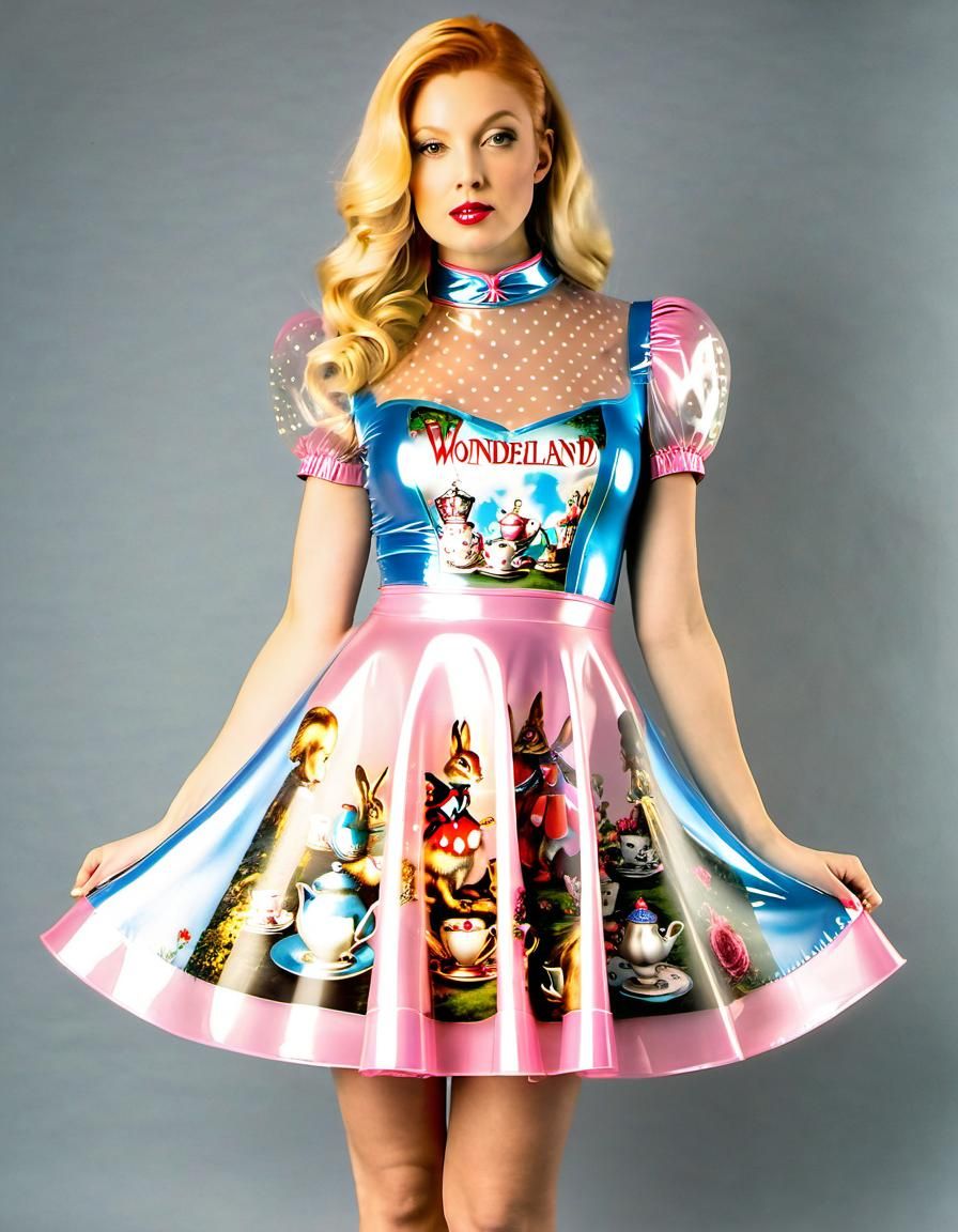 Woman in See-Through Alice in Wonderland Dress