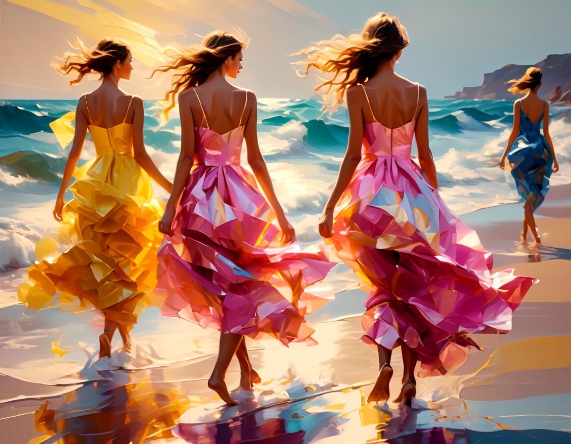 Impasto Beach Scene in Vibrant Abstract Expressionism