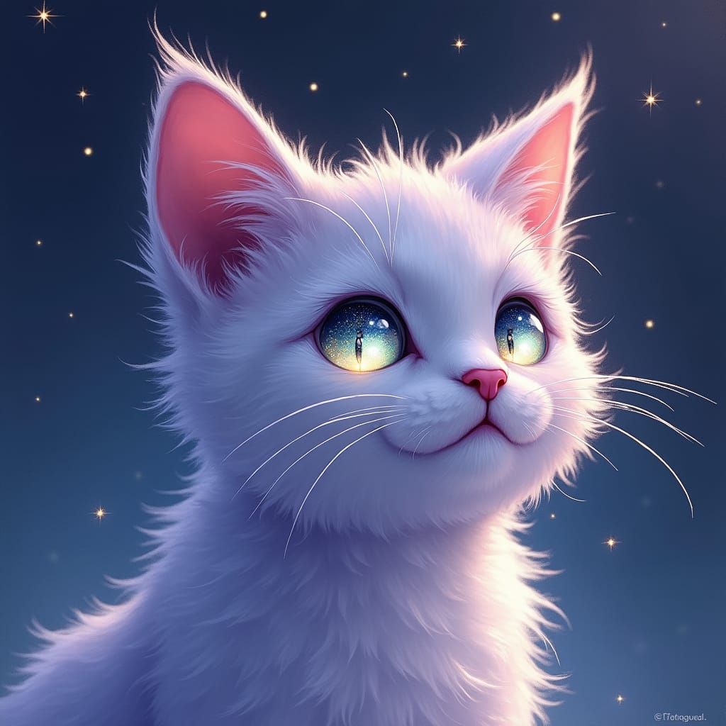 Celestial Feline with Star-Shaped Eyes