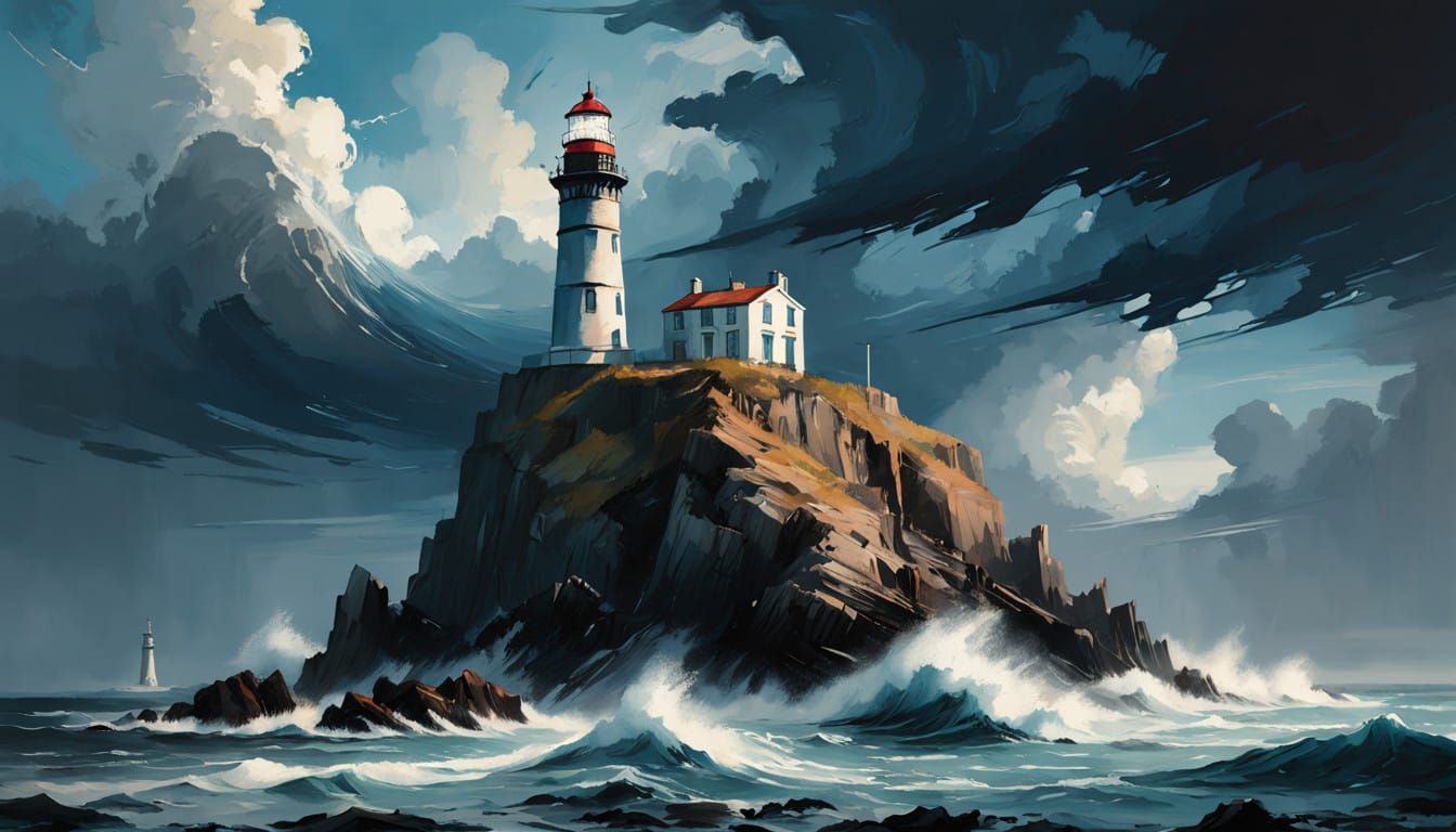 Weathered Lighthouse Stands Against Turbulent Coastline in E...