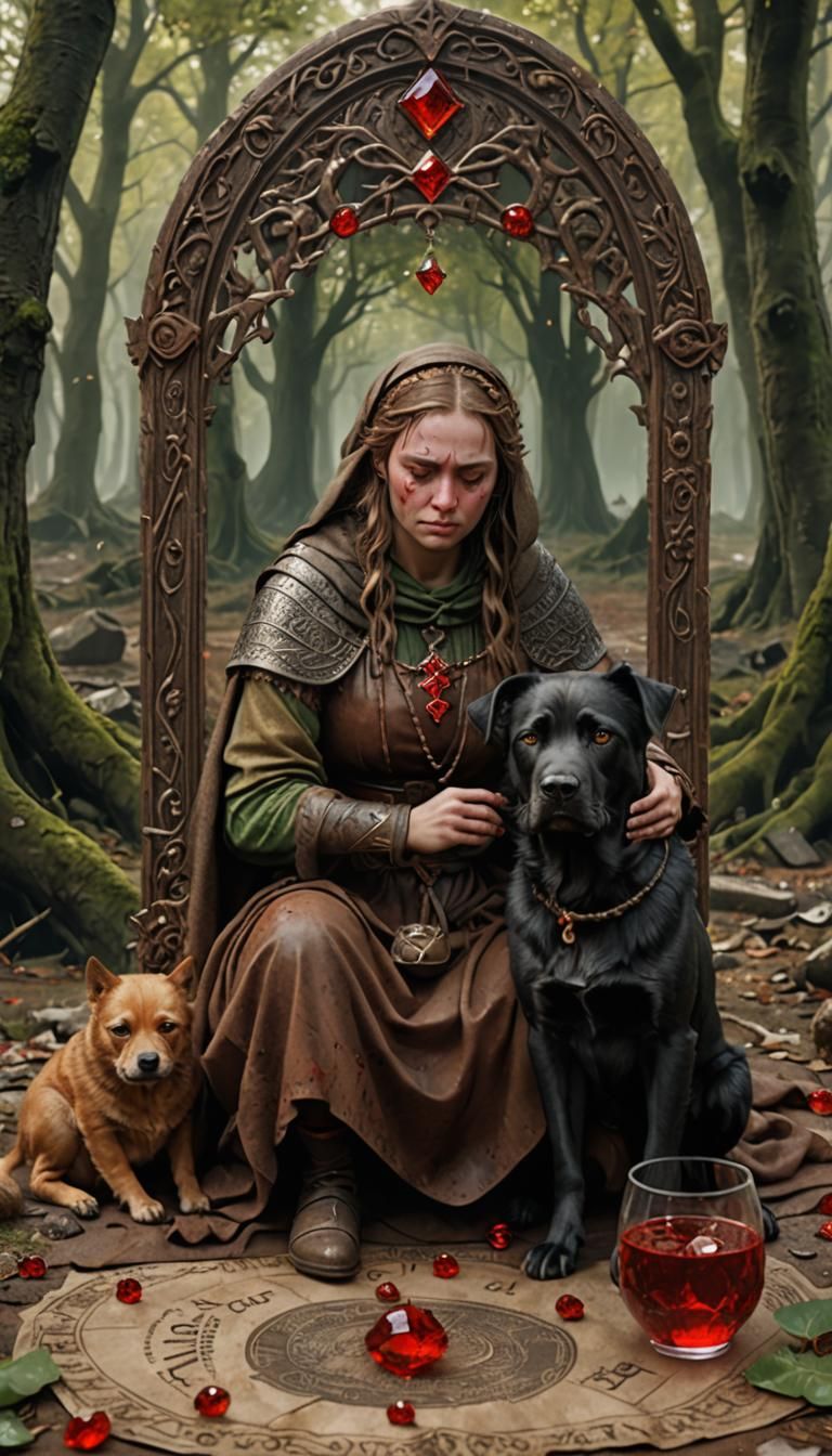 Crying Goddess in Medieval Woods, Hyper-Realistic Art