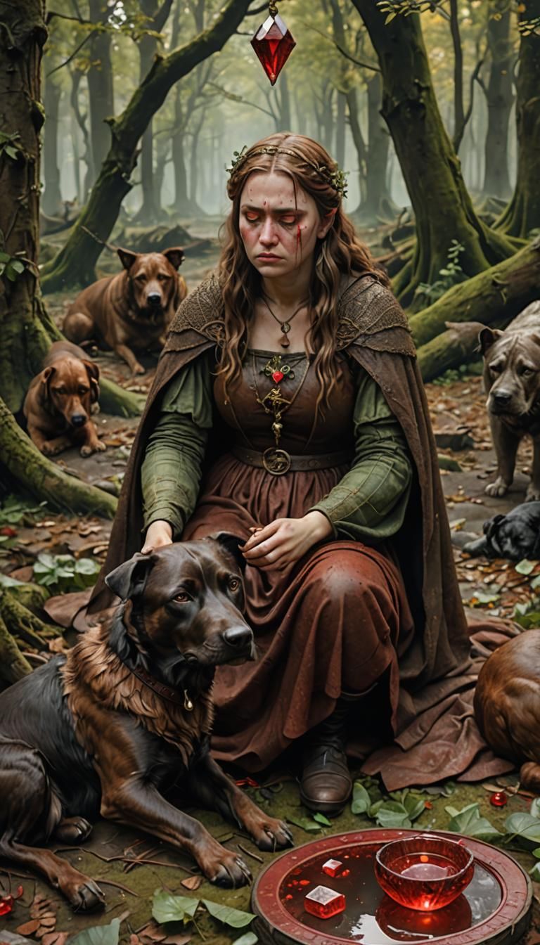 Crying Goddess in Medieval Woods: Digital Art