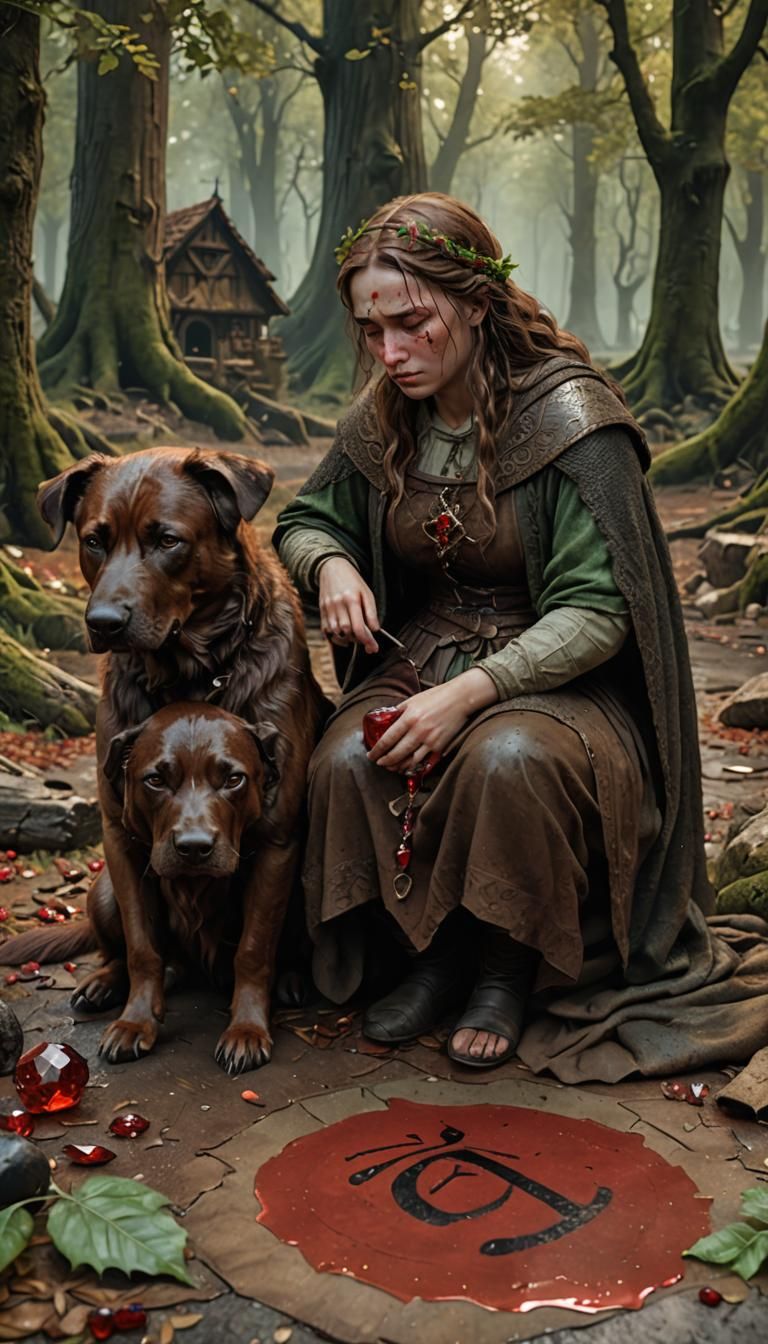 Goddess Crying in Medieval Woods: Hyper-Realistic Art