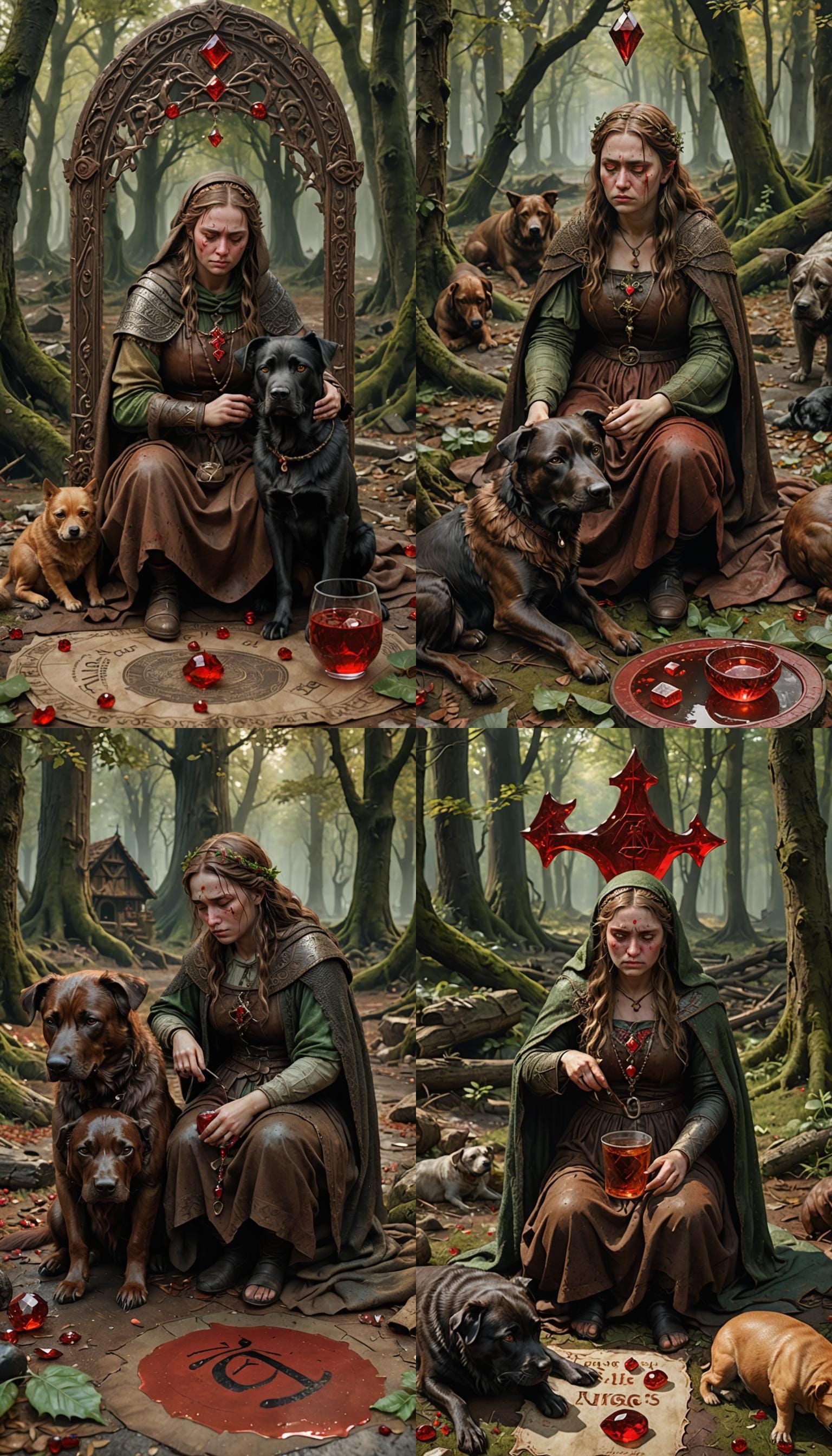 Ashamed Goddess Crying in Medieval Woods