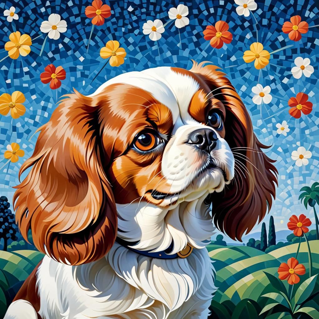Cavalier King Charles Spaniel in Cubist Style