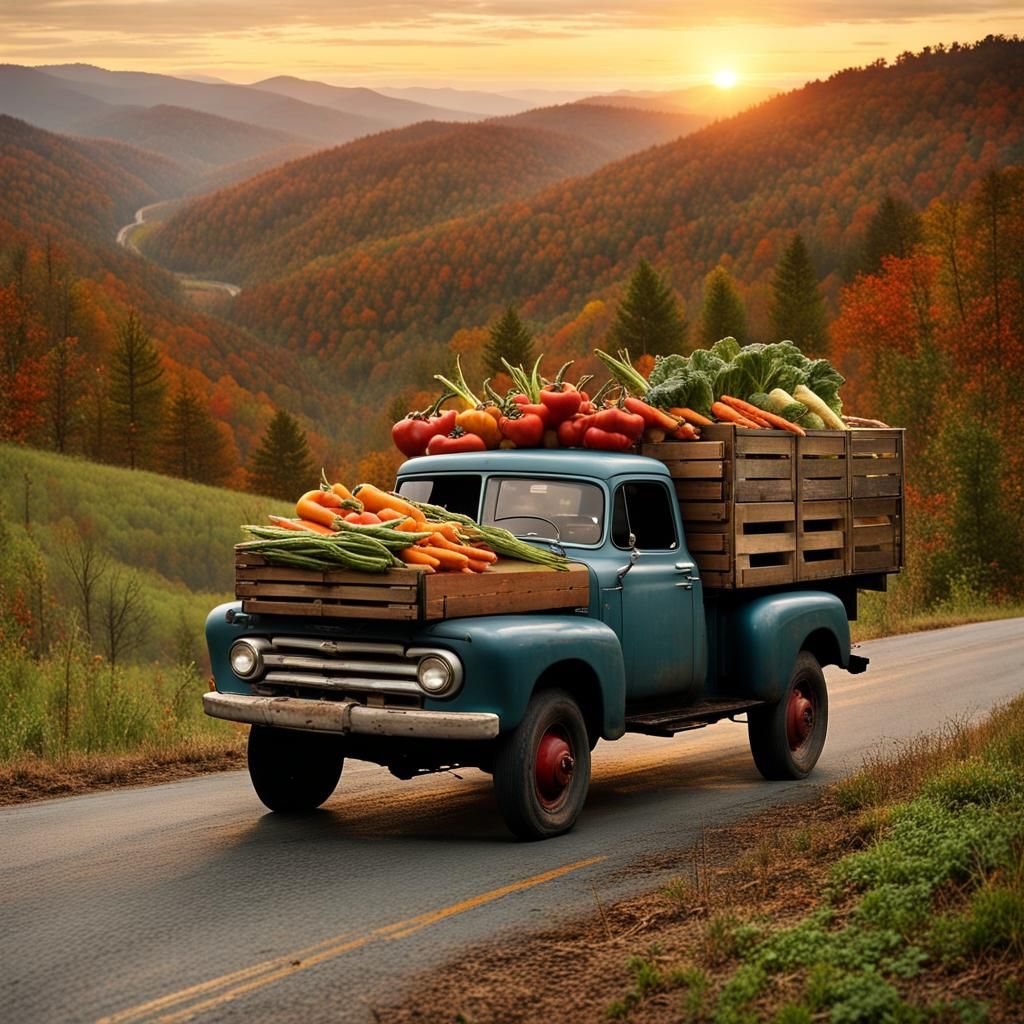 Vintage Truck on Appalachian Road at Sunrise