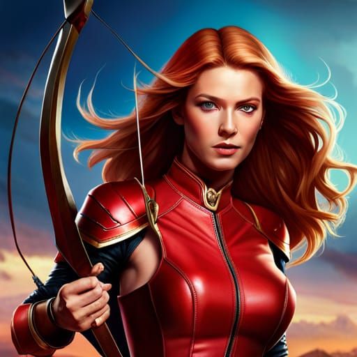 Female Archer in Red Leather: Hyperrealistic Fantasy Art