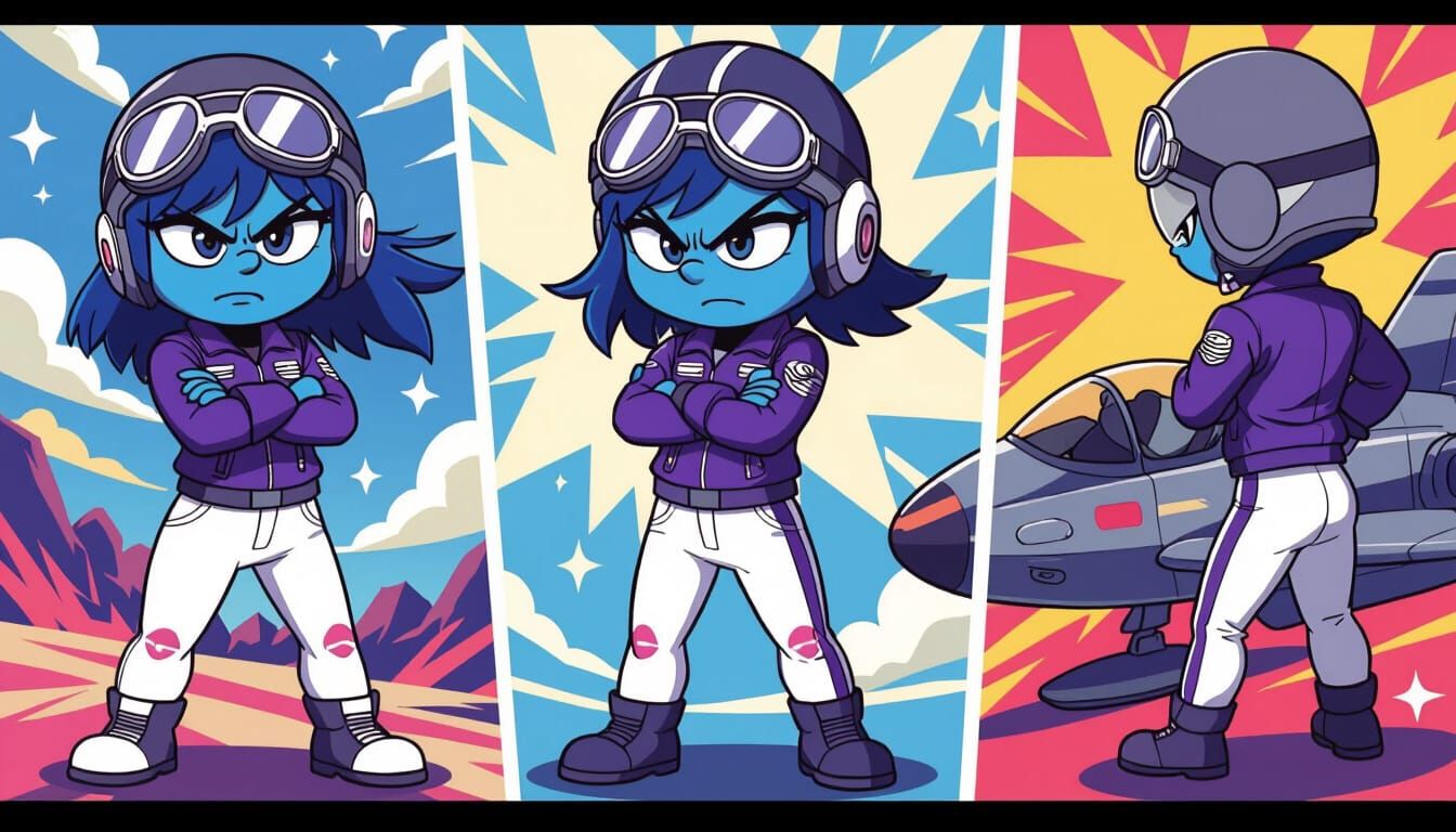 Smurfette as Anime Fighter Pilot in Vibrant 2D Style