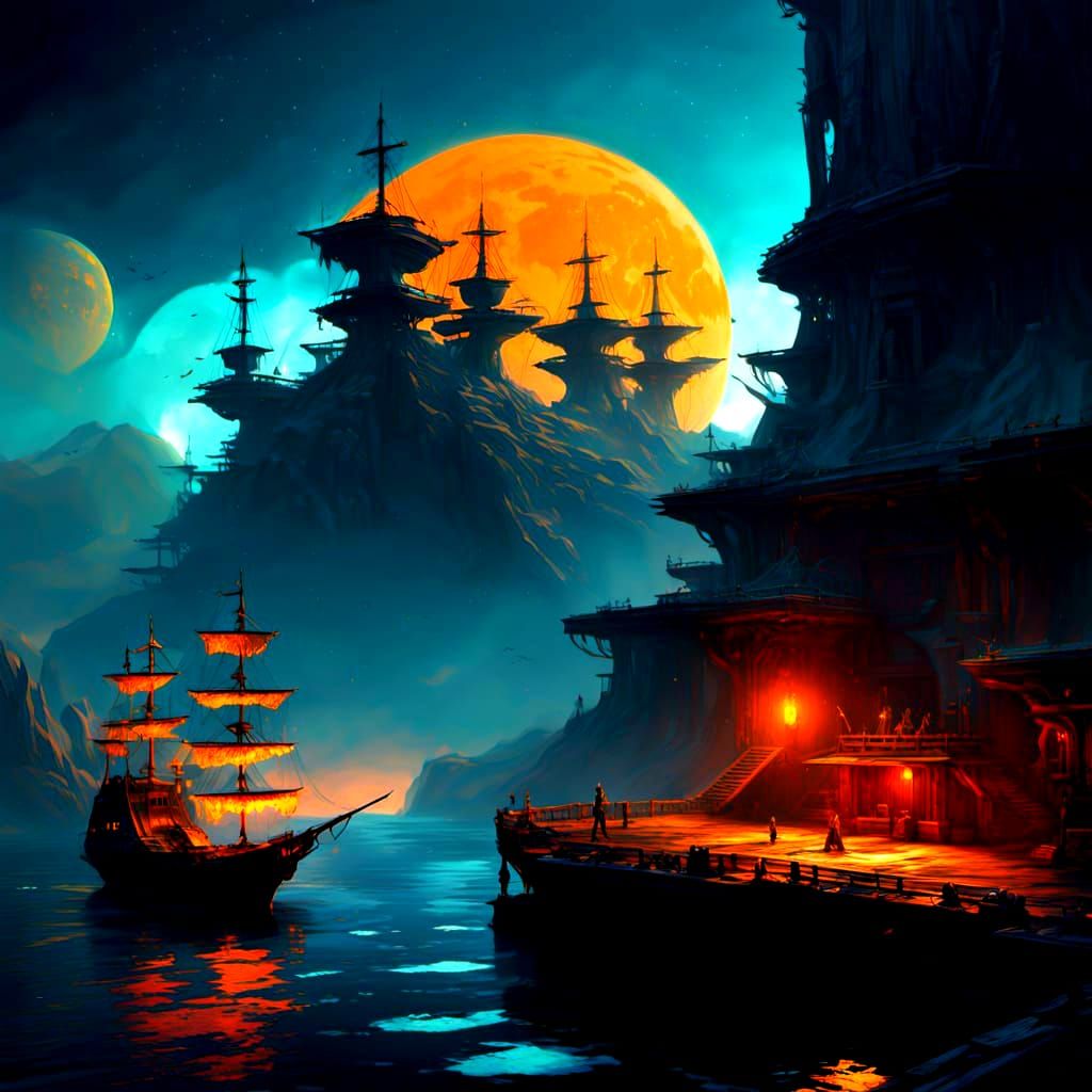 Arabian Pirate in Dubai Harbor at Sunset