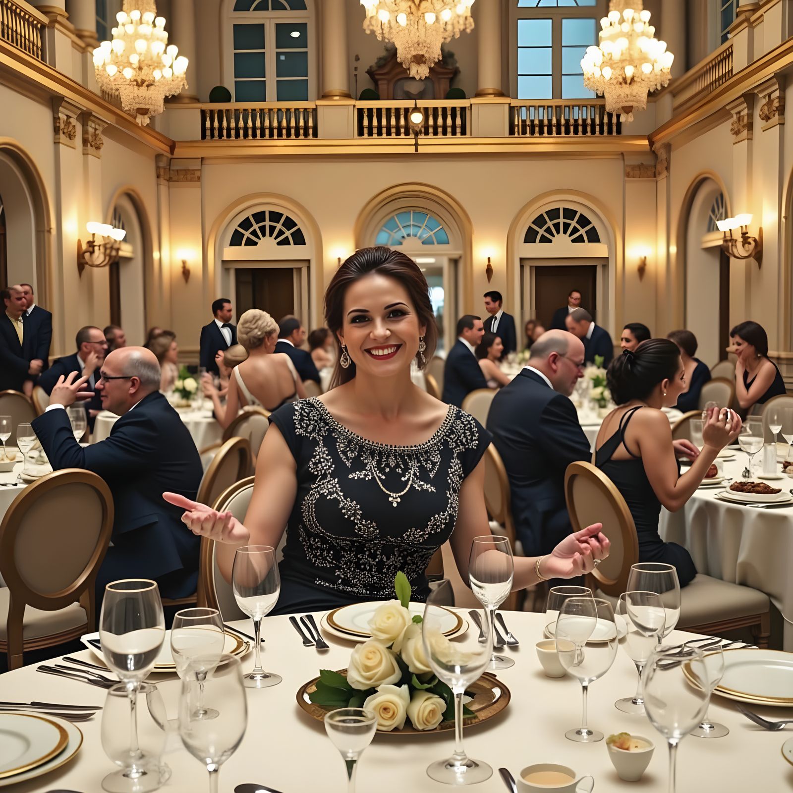 Elegant Woman in Formal Ballroom Setting