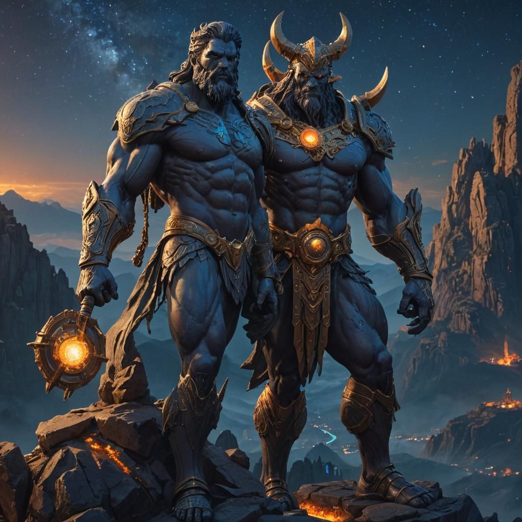 Hephaestus Statue on Mystical Mountaintop