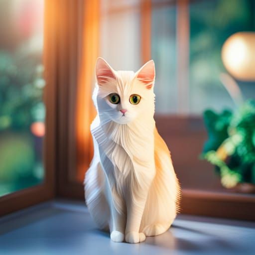 Origami Cat on Windowsill in Papercraft Style