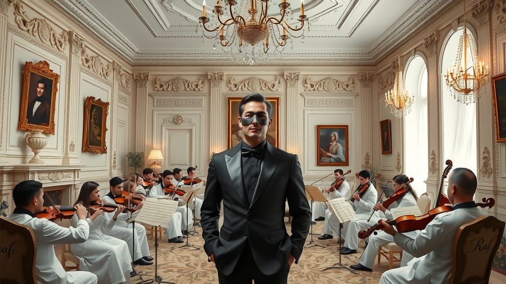 Elegant French Salon in Opulent White with Grand Piano and A...