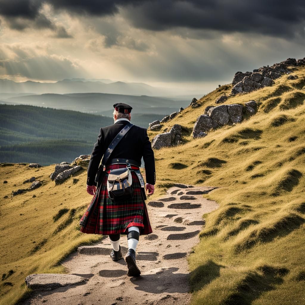 Scottish Highlander Walking on Hillside