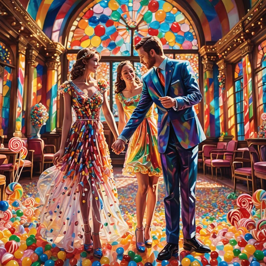 Candy Art Couple in Luxurious Ballroom