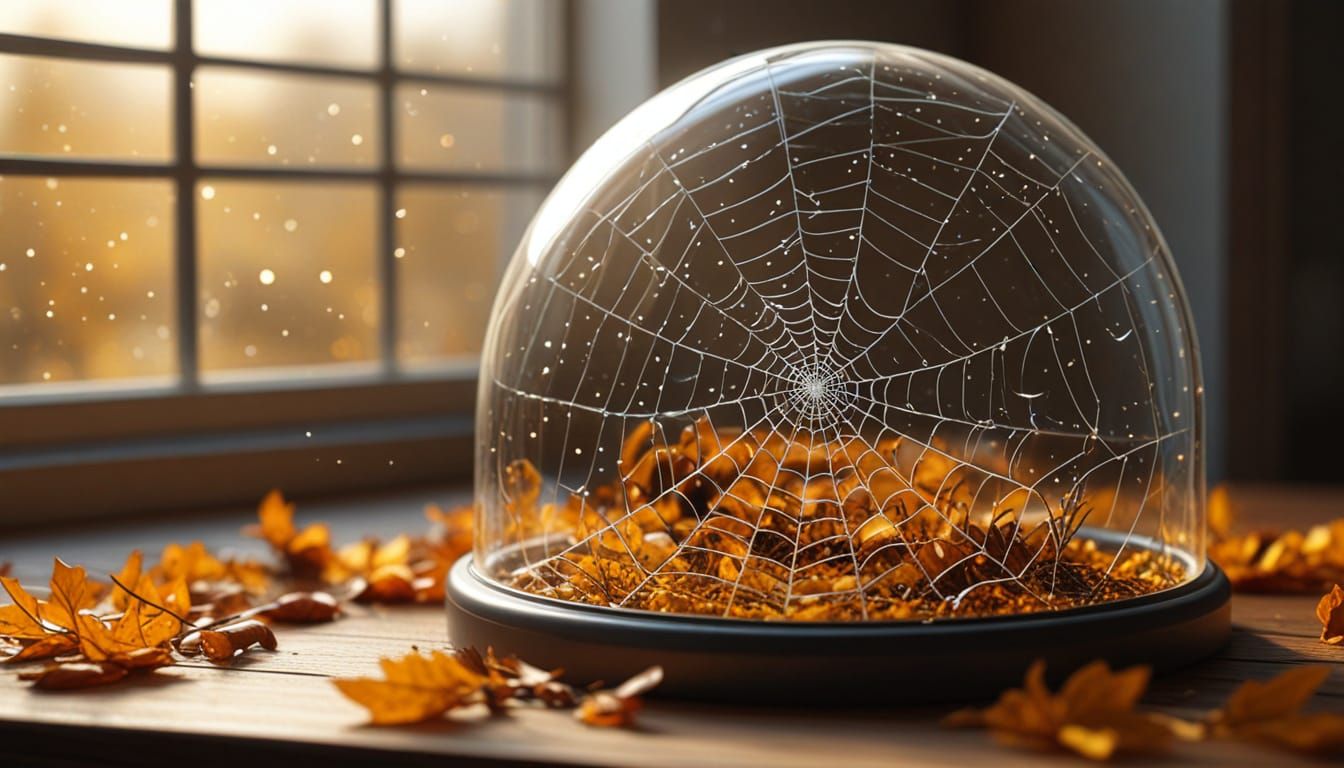Magical Autumn Spiderweb Aura Around Glass Dome