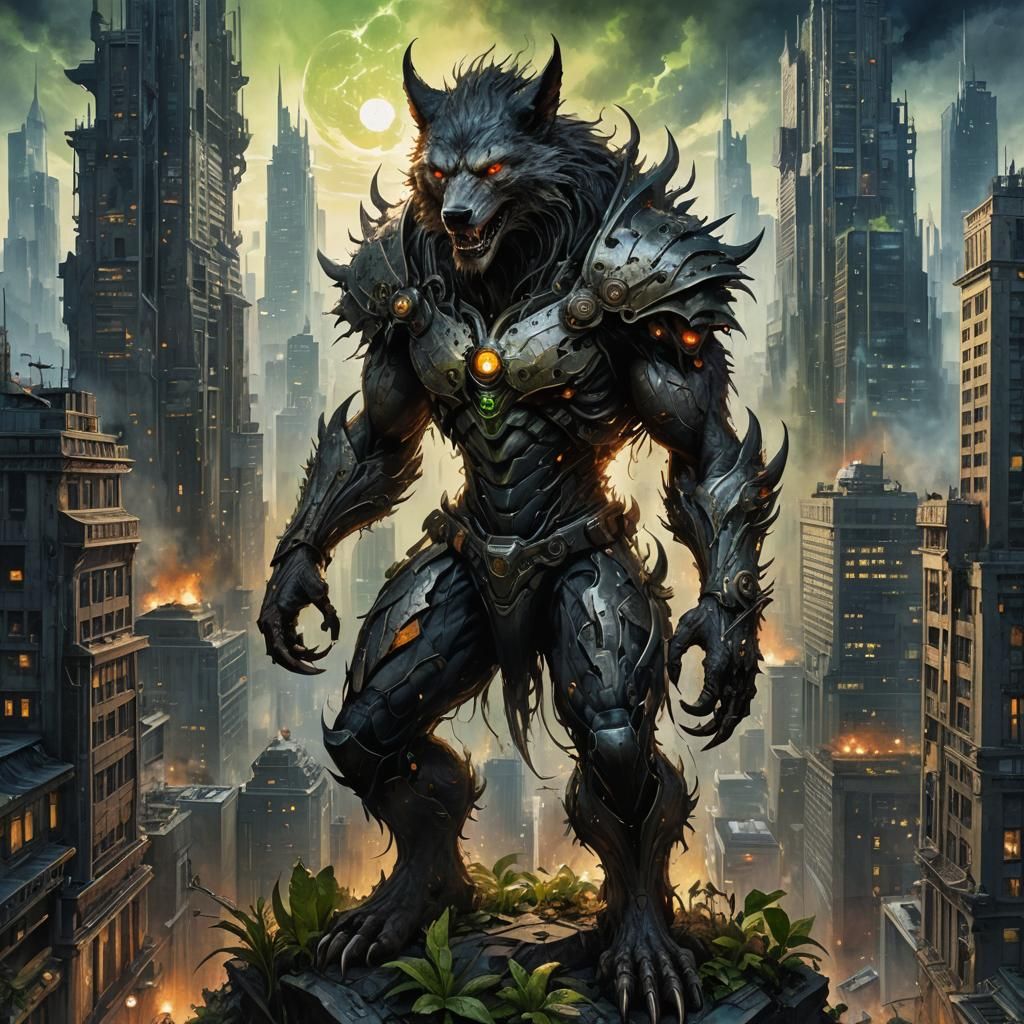 Biopunk Werewolf in Mixed Media Artwork
