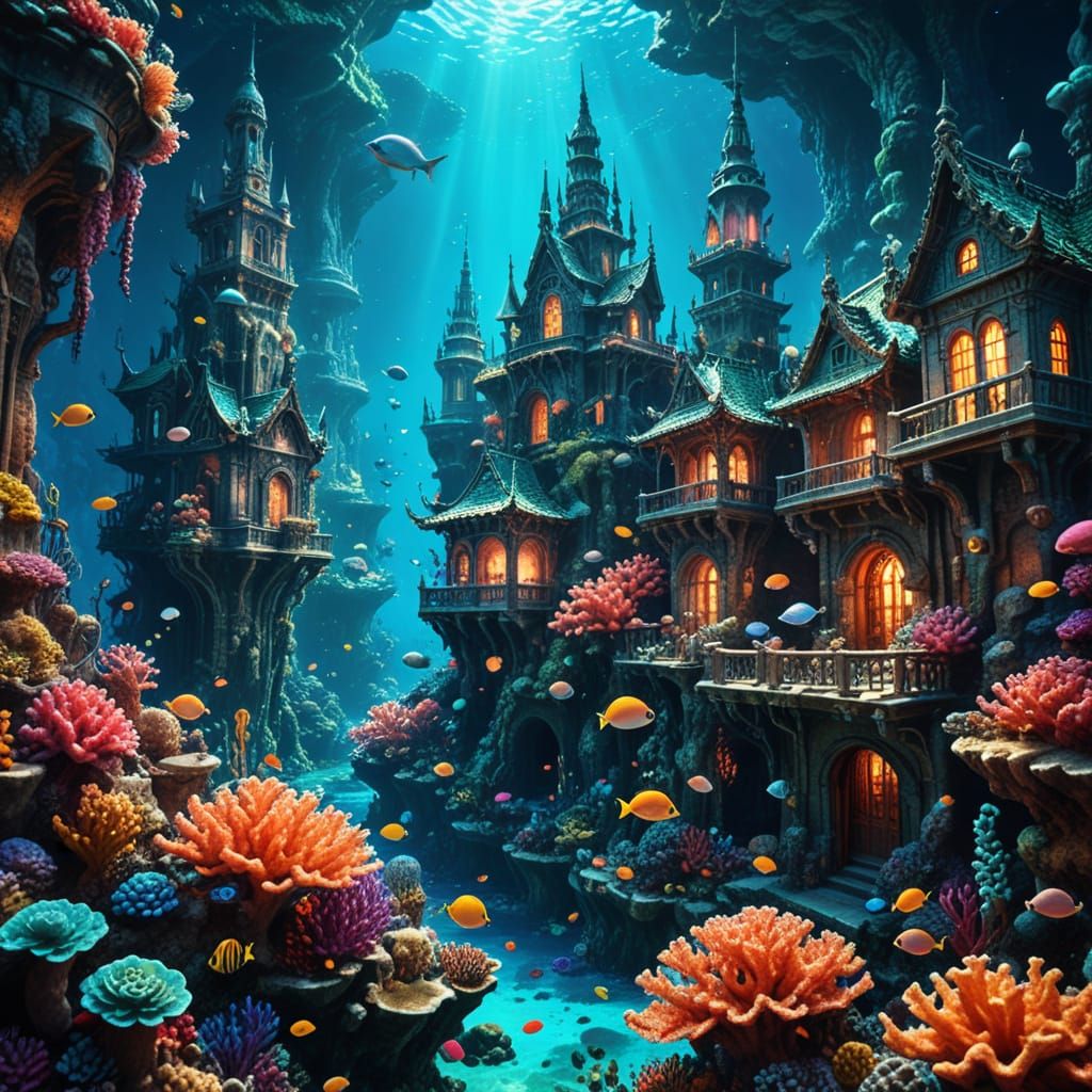 Vibrant Coral City Underwater Fantasy Art