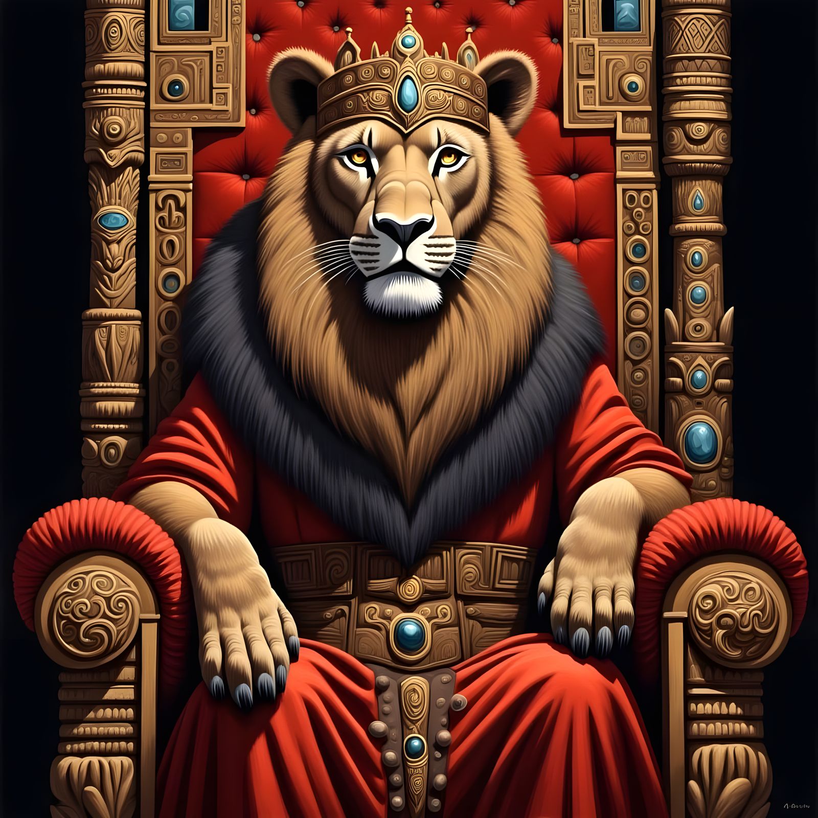 Regal Lion King in Golden Robes