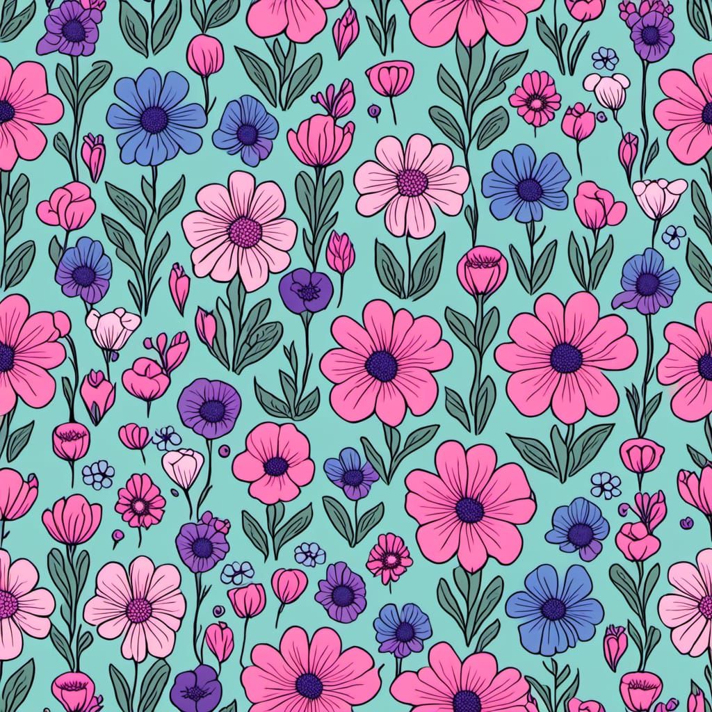 Seamless Spring Flower Pattern in Retro Style