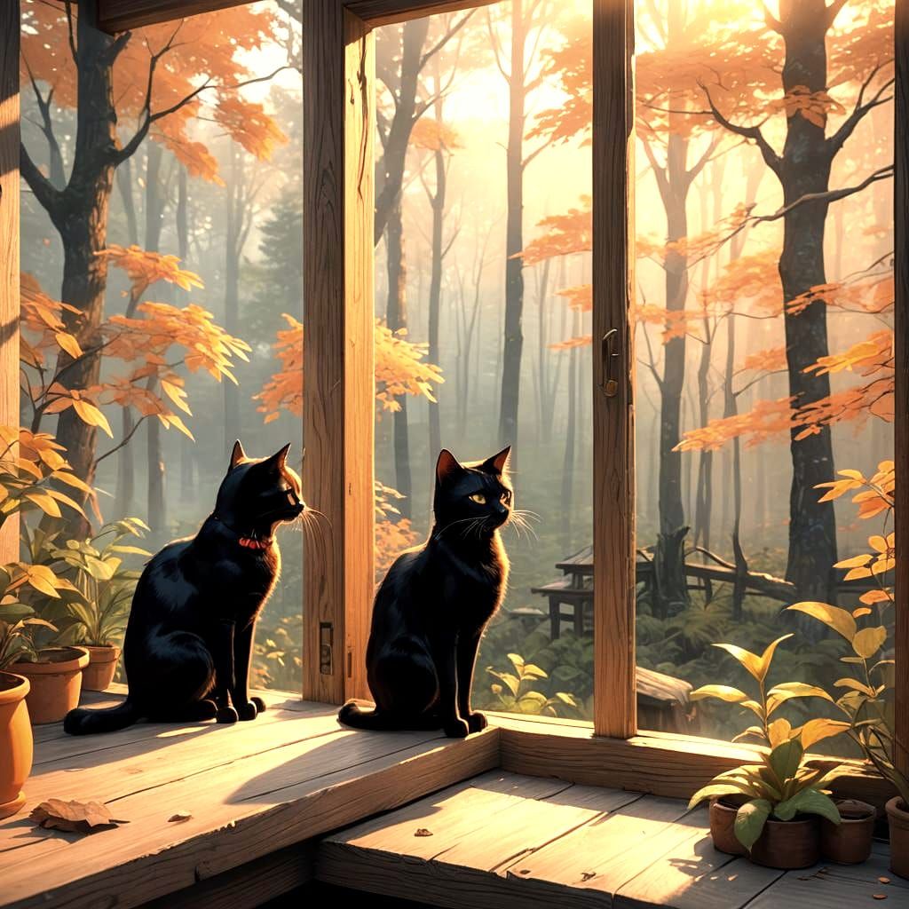 Anime Style: Black and Orange Cats in 3D