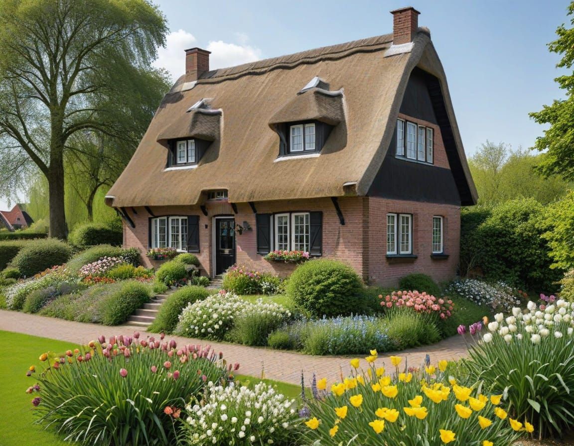 Charming North Frisian Cottage with Blooming Spring Garden