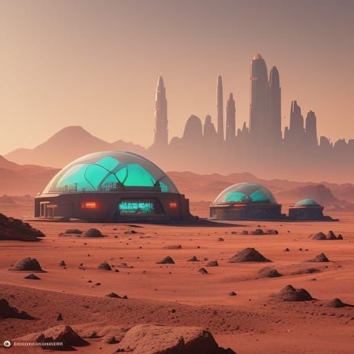 Surreal Futuristic Cityscape on Rust-Red Mars, Inspired by S...