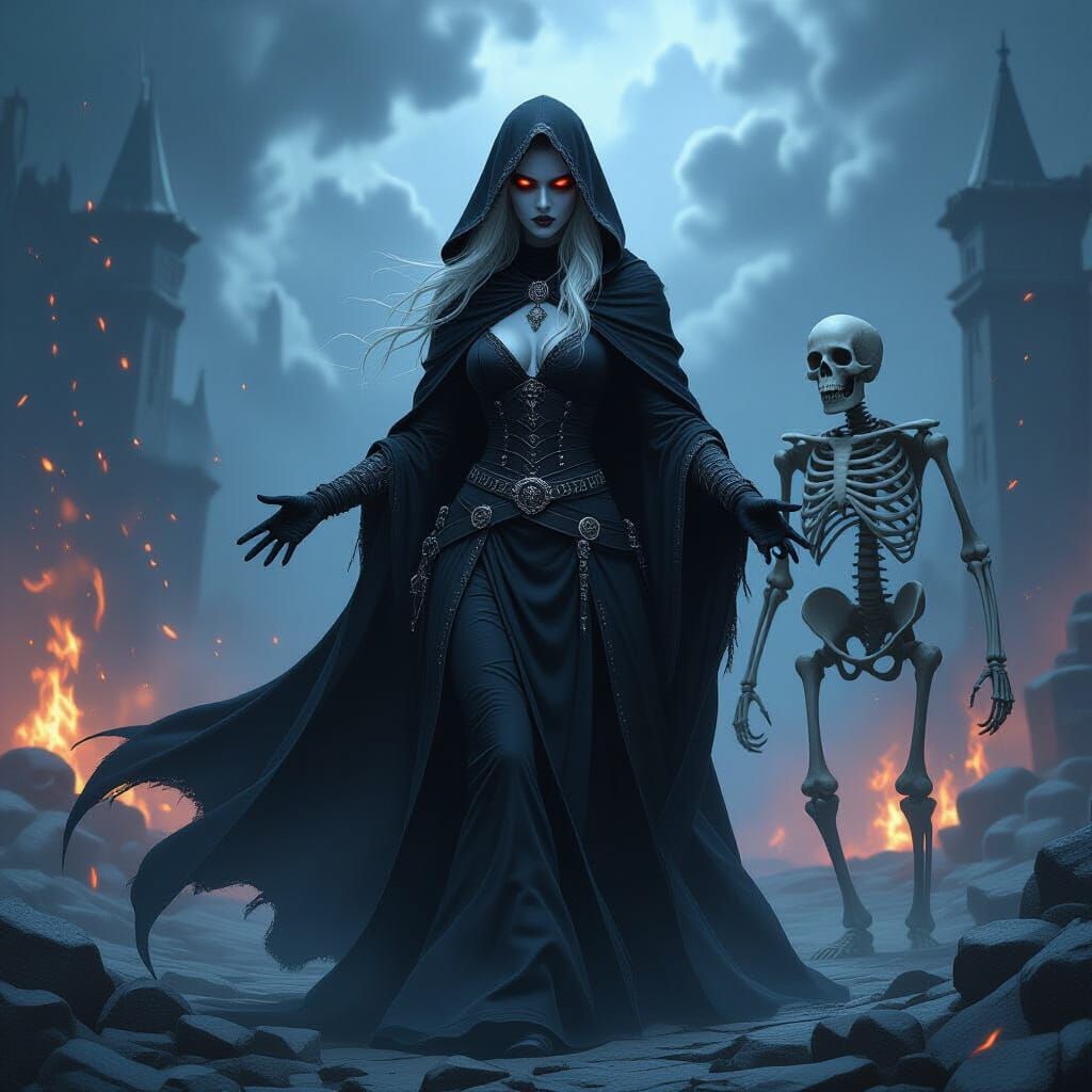 Drow Necromancer Summons Skeleton Warrior in Tempest Night